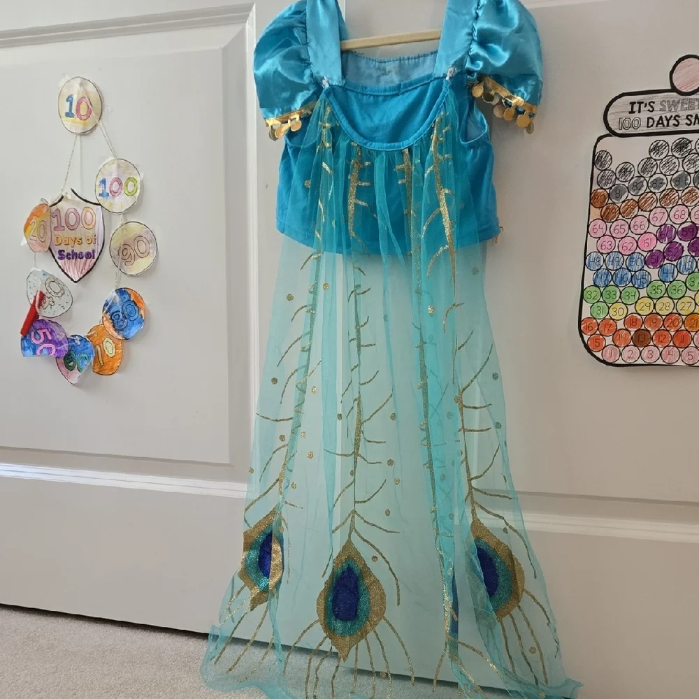 Sparkling Blue and Gold Peacock Costume for Kids - Picture 4 of 5